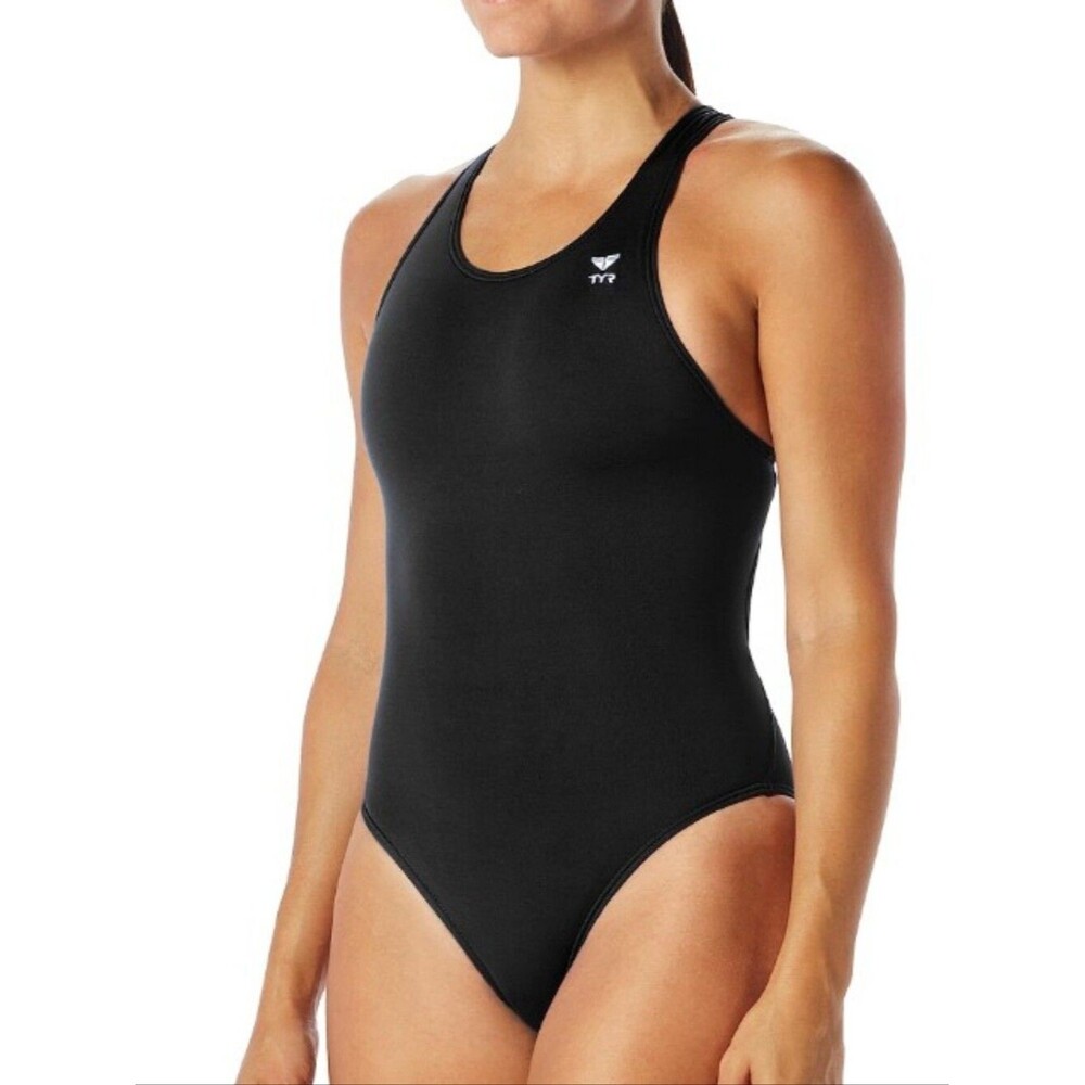 NWT TYR Durafast One Piece Maxfit Swimsuit Racerback Wide Straps Black - Size 38
